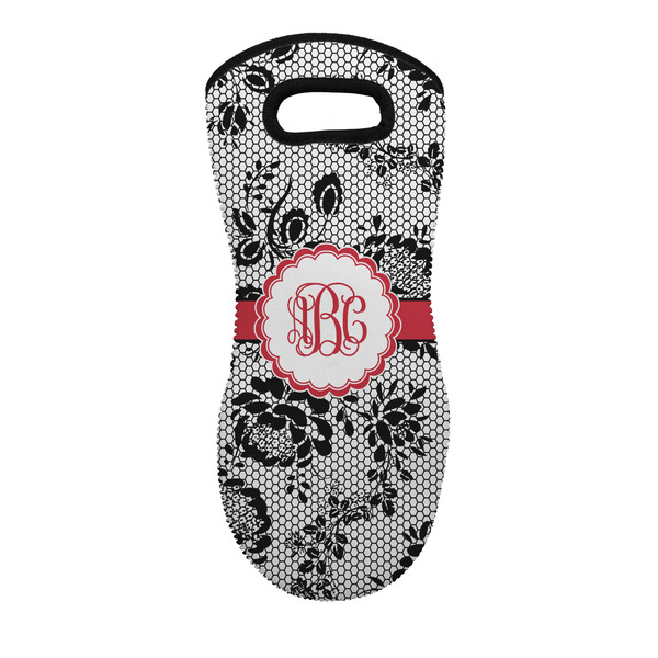 Custom Black Lace Neoprene Oven Mitt - Single w/ Monogram