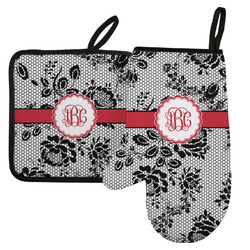 Black Lace Left Oven Mitt & Pot Holder Set w/ Monogram
