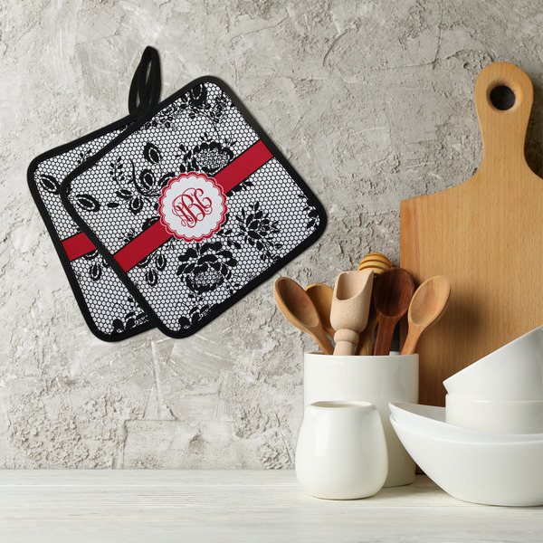 Black Lace Neoprene Pot Holder - Set of 2  LIFESTYLE