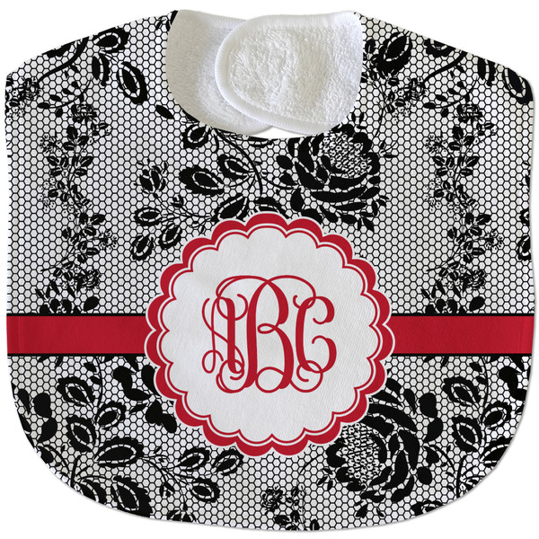 Custom Black Lace Velour Baby Bib w/ Monogram