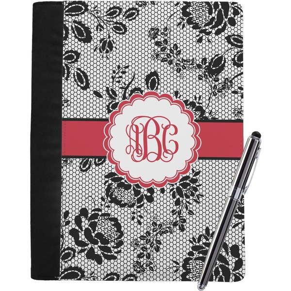 Custom Black Lace Notebook Padfolio - Large w/ Monogram