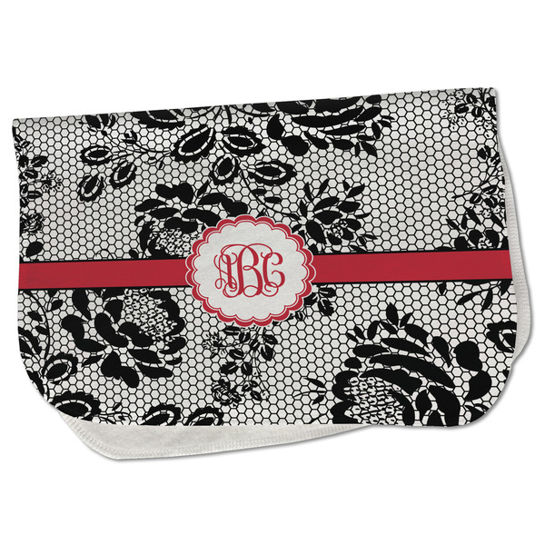 Custom Black Lace Burp Cloth - Fleece w/ Monogram
