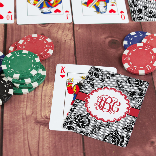 Black Lace On Table with Poker Chips