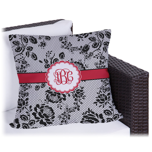 Custom Black Lace Outdoor Pillow - 20" (Personalized)