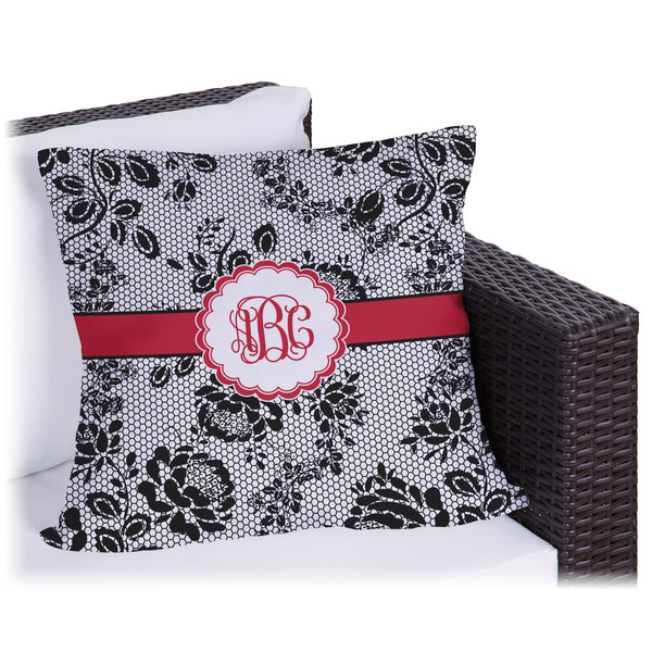 Custom Black Lace Outdoor Pillow - 18" (Personalized)