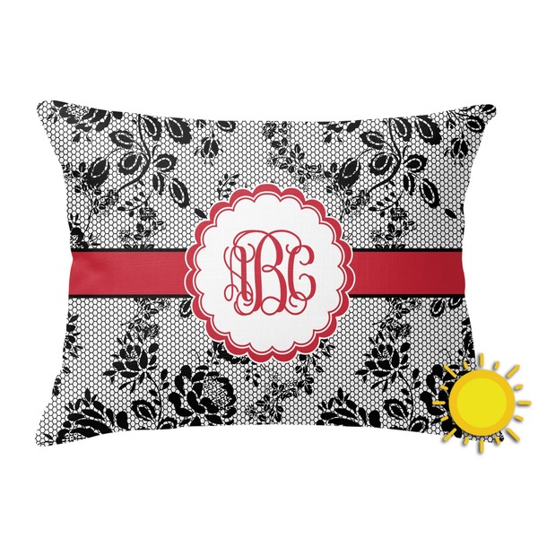 Custom Black Lace Outdoor Throw Pillow (Rectangular) (Personalized)