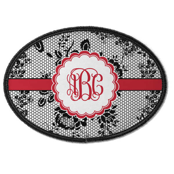 Custom Black Lace Iron On Oval Patch w/ Monogram