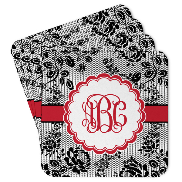 Custom Black Lace Paper Coasters w/ Monograms