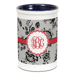 Black Lace Ceramic Pencil Holders - Blue