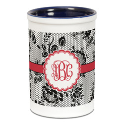 Black Lace Ceramic Pencil Holders - Blue