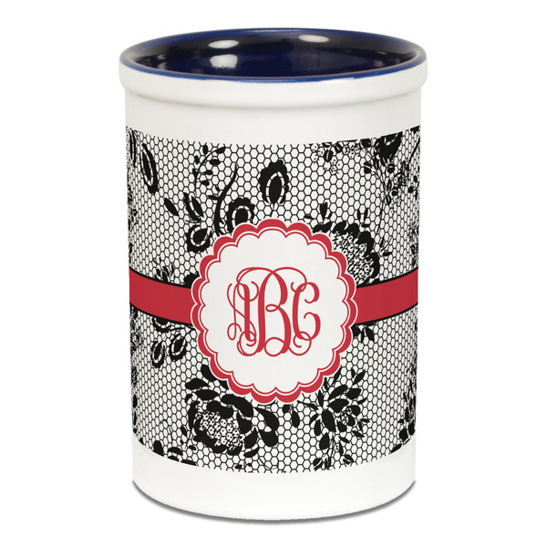 Black Lace Pencil Holder - Blue