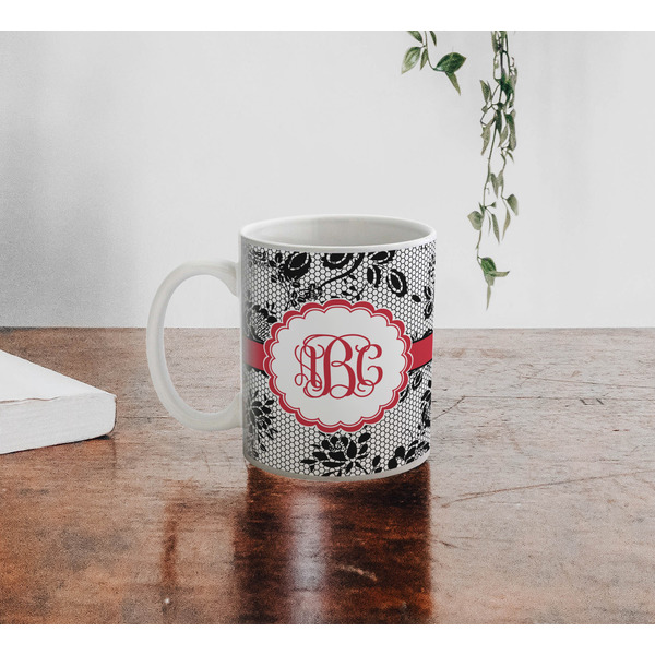Black Lace Personalized Coffee Mug - Lifestyle