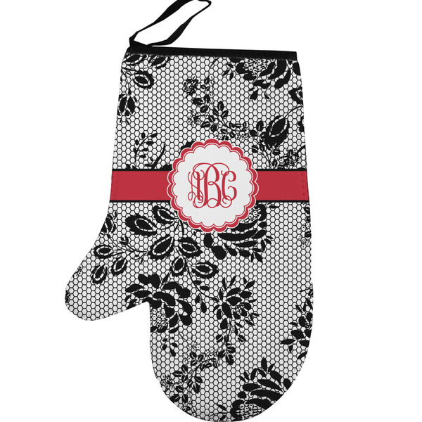 Black Lace Personalized Oven Mitt - Left