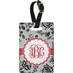 Black Lace Plastic Luggage Tag - Rectangular w/ Monogram