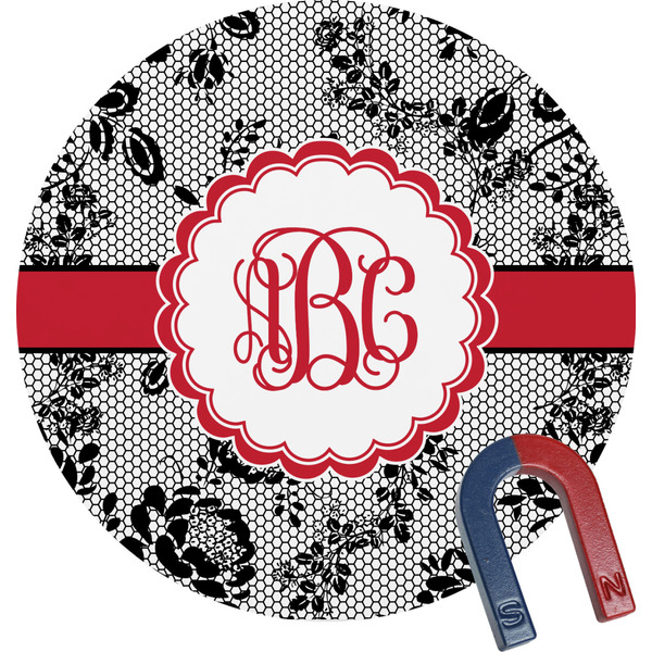 Custom Black Lace Round Fridge Magnet (Personalized)