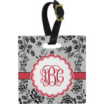 Black Lace Plastic Luggage Tag - Square w/ Monogram