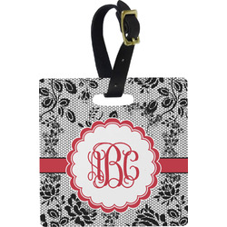 Black Lace Plastic Luggage Tag - Square w/ Monogram