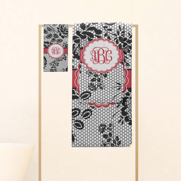 Black Lace Personalized Towel Set