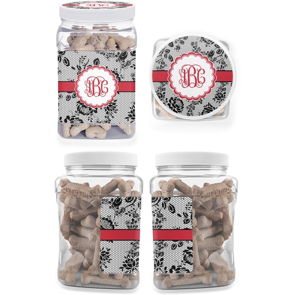 Black Lace Pet Treat Jar - Multiple Angles