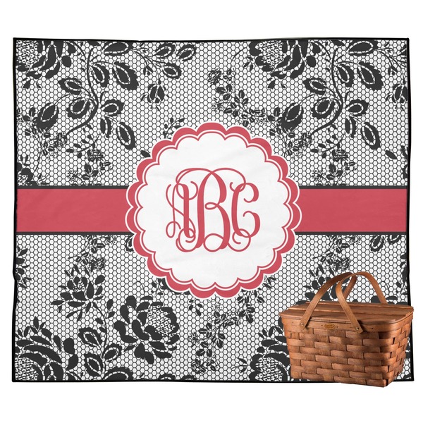 Custom Black Lace Outdoor Picnic Blanket (Personalized)