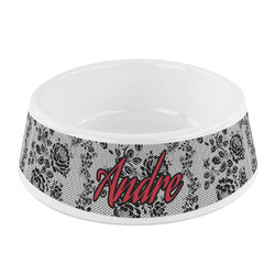 Black Lace Plastic Dog Bowl - Small (Personalized)