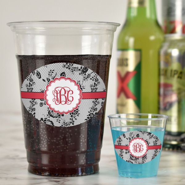 Black Lace Plastic Shot Glasses - In Context