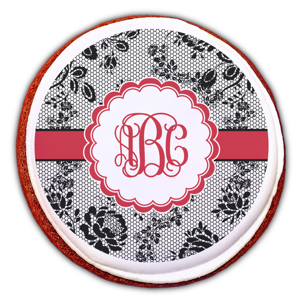 Black Lace Printed Icing Circle - Large - On Cookie