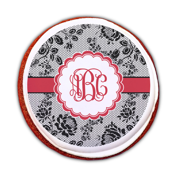 Black Lace Printed Icing Circle - Medium - On Cookie