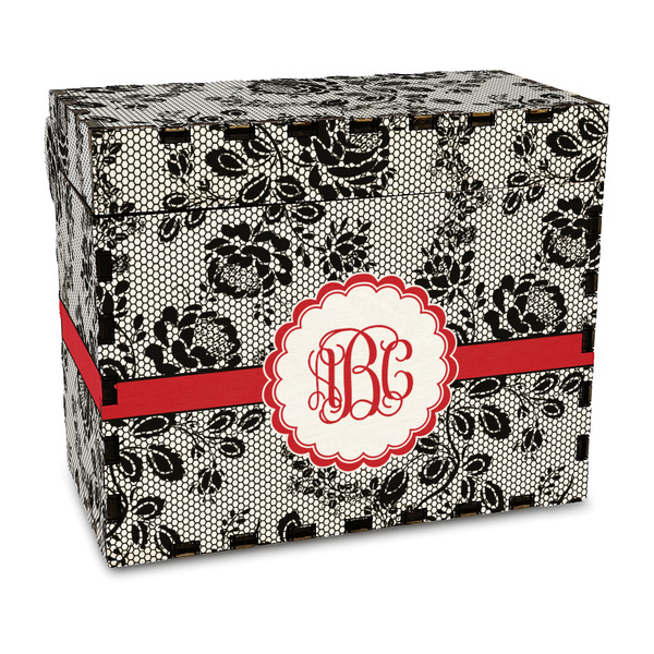 Custom Black Lace Wood Recipe Box - Full Color Print (Personalized)