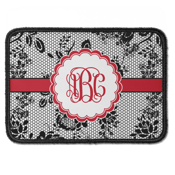 Custom Black Lace Iron On Rectangle Patch w/ Monogram