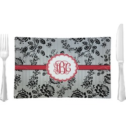 Black Lace Rectangular Glass Lunch / Dinner Plate - Single or Set (Personalized)