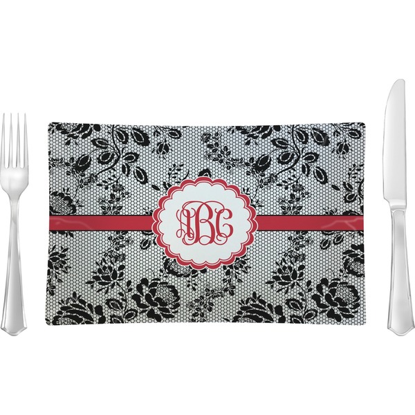 Custom Black Lace Rectangular Glass Lunch / Dinner Plate - Single or Set (Personalized)