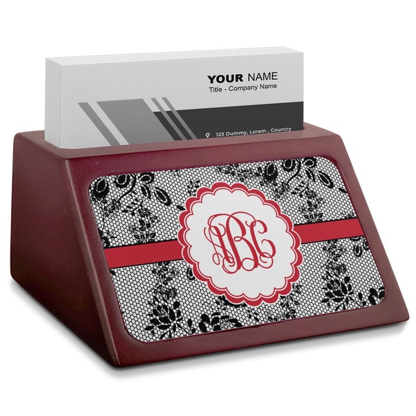 Custom Black Lace Red Mahogany Business Card Holder (Personalized)