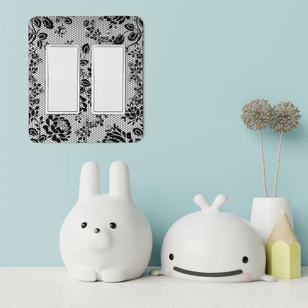 Black Lace Rocker Light Switch Covers - Double - IN CONTEXT