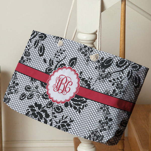 Black Lace Large Rope Tote - Life Style