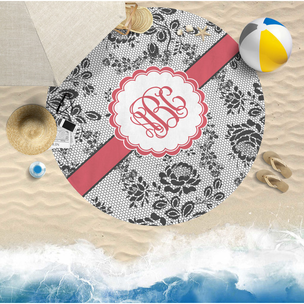 Black Lace Round Beach Towel Lifestyle