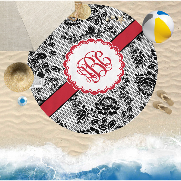 Black Lace Round Beach Towel Lifestyle