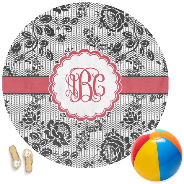 Custom Black Lace Round Beach Towel (Personalized)