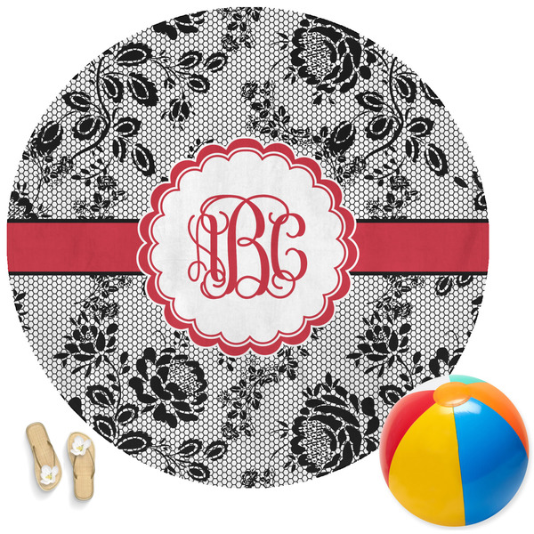 Custom Black Lace Round Beach Towel (Personalized)