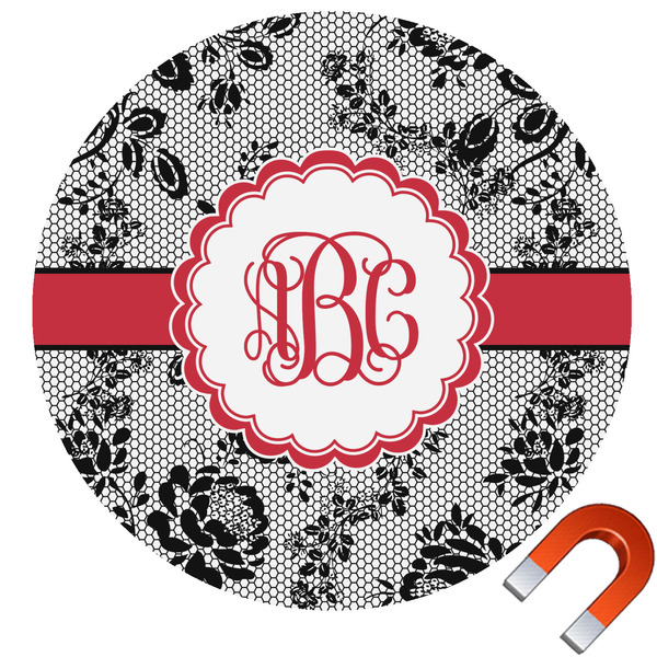 Custom Black Lace Round Car Magnet - 6" (Personalized)