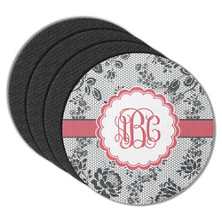 Black Lace Round Rubber Backed Coasters - Set of 4 (Personalized)