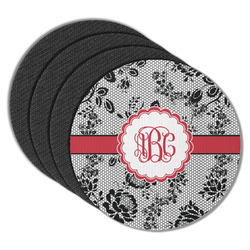 Black Lace Round Rubber Backed Coasters - Set of 4 (Personalized)