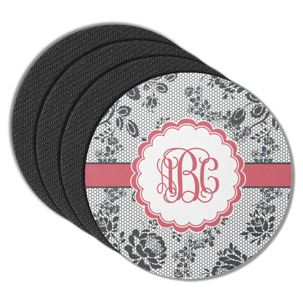 Custom Black Lace Round Rubber Backed Coasters - Set of 4 (Personalized)
