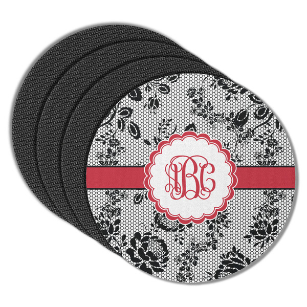 Custom Black Lace Round Rubber Backed Coasters - Set of 4 (Personalized)