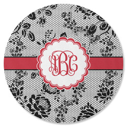 Black Lace Round Rubber Backed Coaster (Personalized)