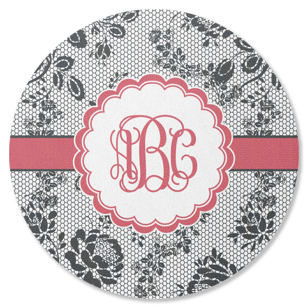 Custom Black Lace Round Rubber Backed Coaster (Personalized)
