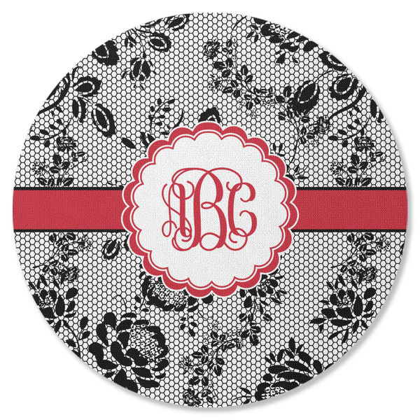Custom Black Lace Round Rubber Backed Coaster (Personalized)