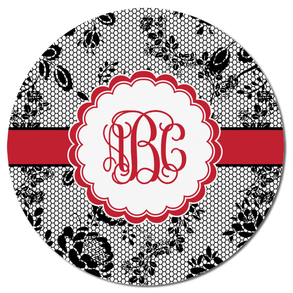 Black Lace Round Fridge Magnet - FRONT