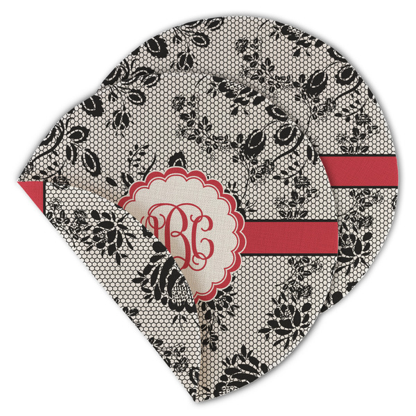 Custom Black Lace Round Linen Placemat - Double Sided - Set of 4 (Personalized)