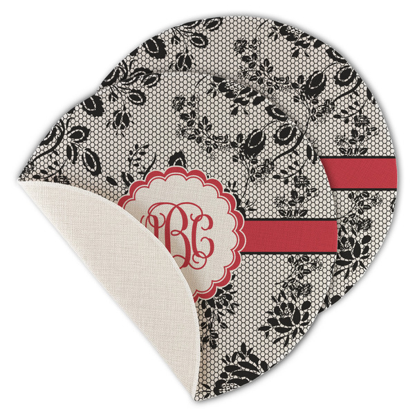 Custom Black Lace Round Linen Placemat - Single Sided - Set of 4 (Personalized)